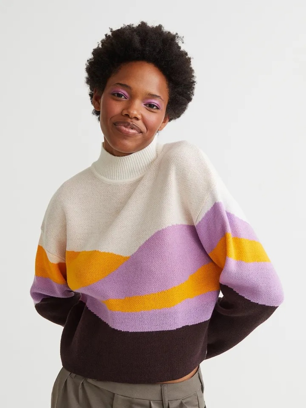 H&M Turtleneck Crop Abstract Horizon Sweater